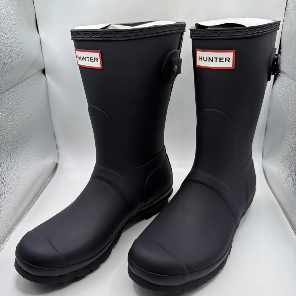 Hunter Original women's Back Adjustable Short Boots Black Outdoor Buckle. size 6